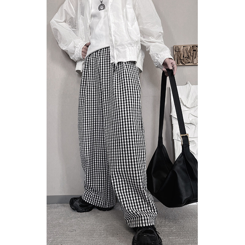 CK02-M-2XL-P48控6850%棉50涤纶慵懒风盖脚面拖把裤泡泡四色格纹,男装休闲裤,电商A216