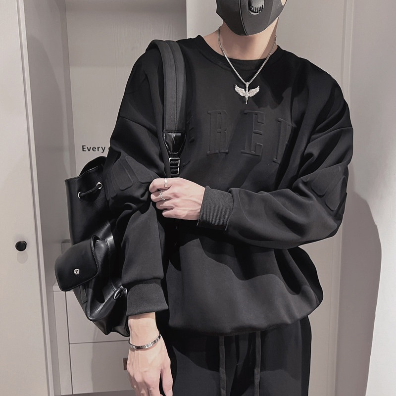 WY223-M-3XL-特P68控98-面50%50%涤风格蝙蝠衫卫衣大面积对称钢印图片