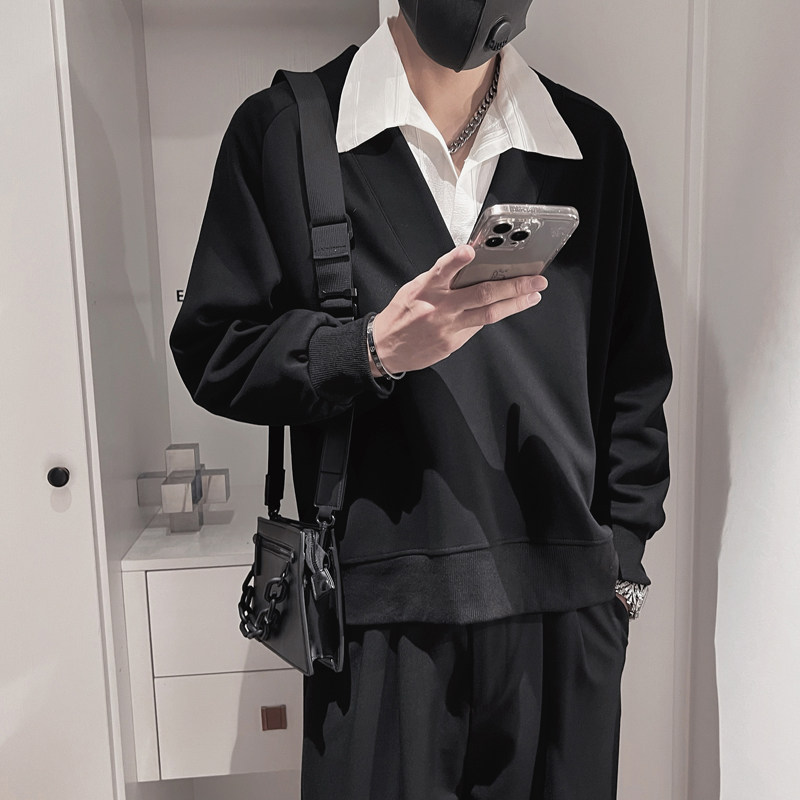 WY228-P68控98-面50%50%涤绅士英伦风格叠半开衫卫衣不是假两件,男装卫衣,电商A216