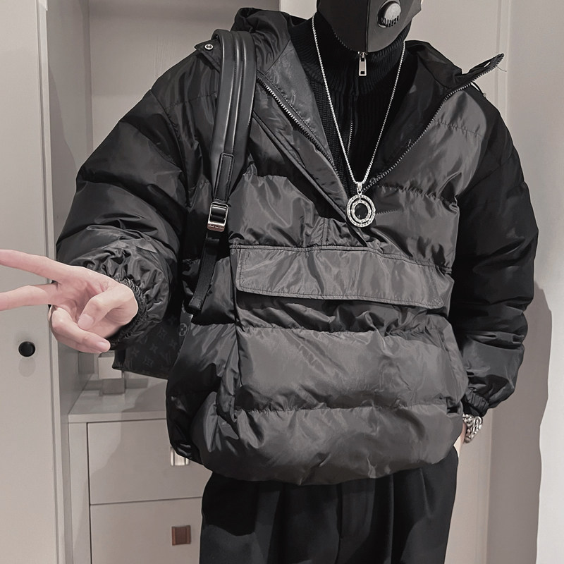 Y83-P128 控168 连帽套头棉衣男冬季下摆抽绳宽休闲加厚保暖外套图片