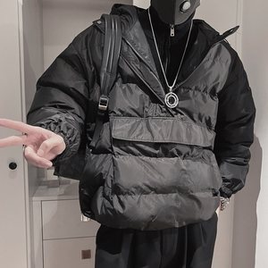 Y83-P128 控168 连帽套头棉衣男冬季下摆抽绳宽休闲加厚保暖外套图片