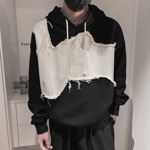 WY135P78控10865%棉30%涤5%氨纶拼接社会小伙宽松套头撞色连帽