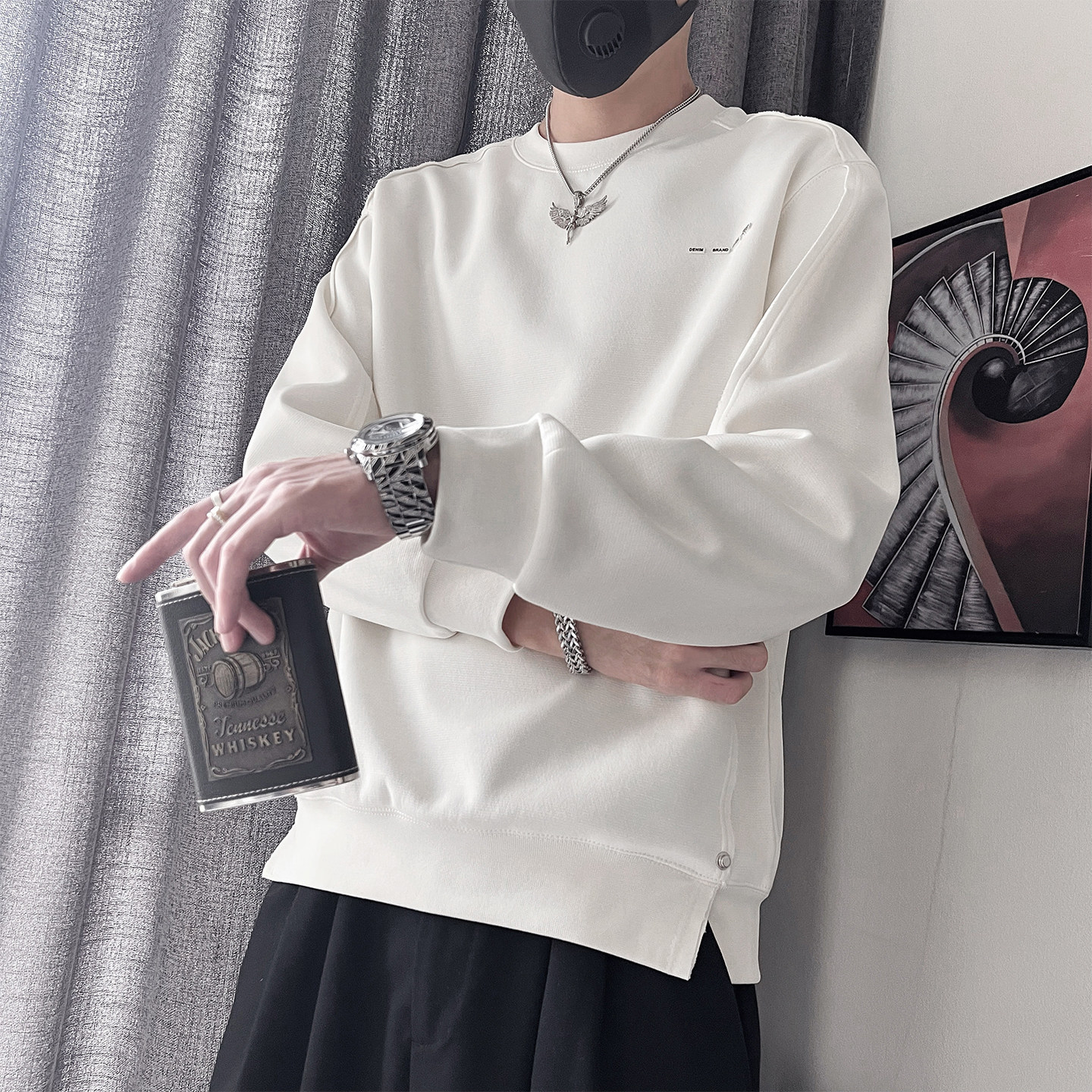 WY288-P68-控98-M-3XL67%棉33%聚酯纤维解构缝合肩线底摆开口卫衣,男装卫衣,电商A216