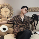 S28-M-3XL-P58聚酯纤维戗驳领豹纹衬衣，男装衬衫，电商A216