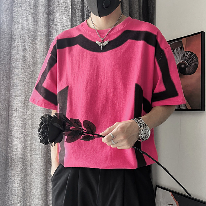 D71C-P48控6895%棉5%涤纶韩系大衣套小衣刷印高克重短袖阔版,男装T恤,电商A216