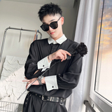 CS23-特P45控782023秋季新款休闲尖领长袖衬衣男修身衬衫黑2，男装衬衫，电商A216