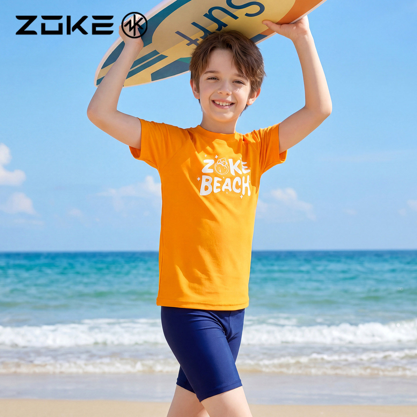 洲克儿童泳衣分体上衣长袖防晒zoke男童冰丝短袖速干度假游泳戏水