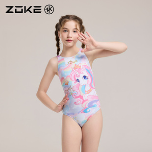 洲克儿童泳衣连体三角专业游泳训练zoke女孩速干初学者中大童泳装