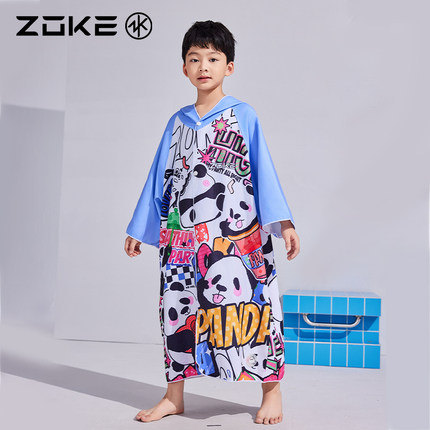 洲克浴袍吸水速干连帽浴巾zoke儿童游泳训练防晒保暖中大童男斗篷