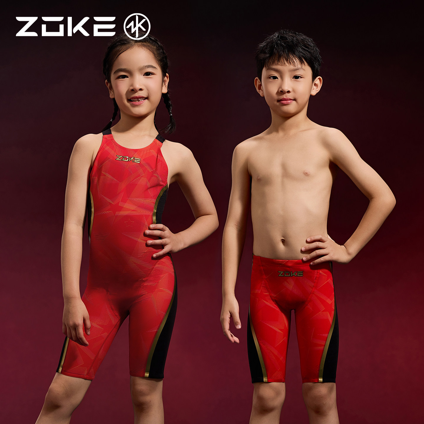 洲克儿童泳衣连体五分专业竞技zoke女孩xpor系列男孩泳裤游泳