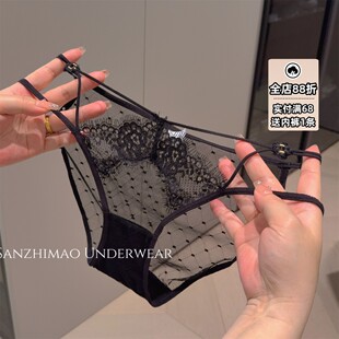 2025新款性感蕾丝网纱内裤女士镂空交叉细带三角裤纯欲女纯棉裆