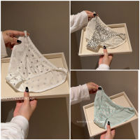 Silk skating, pearlescent satin, heart-shaped printed women's triangle pants, lace hem, thin, breathable and sexy underpants, champagne thumbnail 2