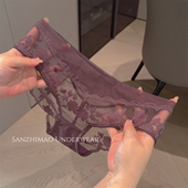 蕾丝纯欲纯色缎面镂空低腰三角内裤 2025新款 法式 女透气全棉裆丝缎