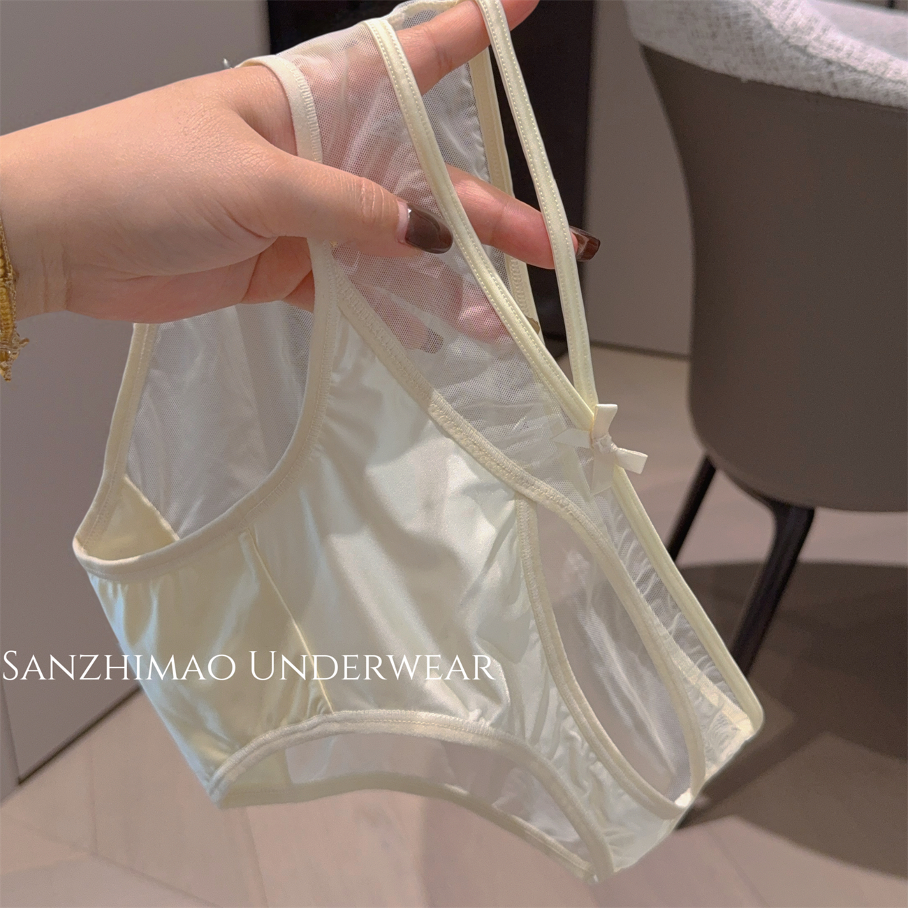 2025新款镂空高级感法式网纱性感低腰内裤女中腰纯色透气三角裤