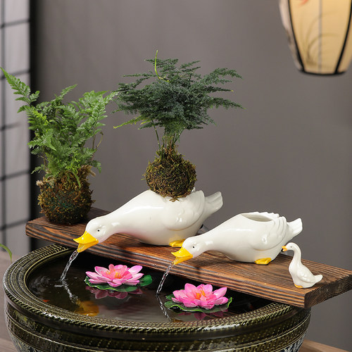 生态缸陶瓷鸭锦鲤庭院造景diy