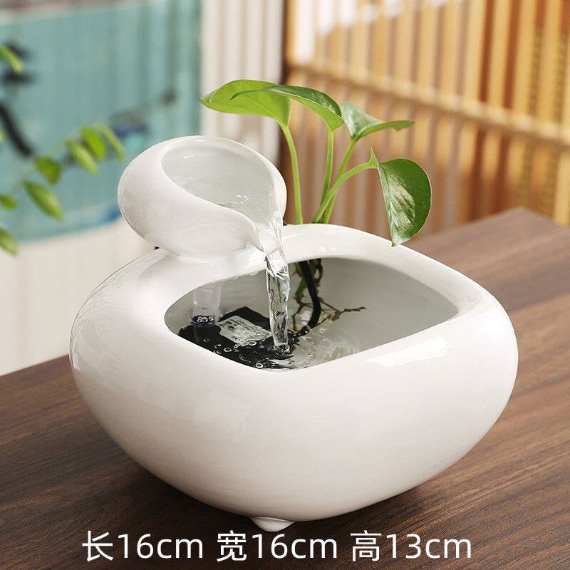 陶瓷自动循环流水创意桌面客厅摆件招财鱼缸室内加湿器猫咪饮水机