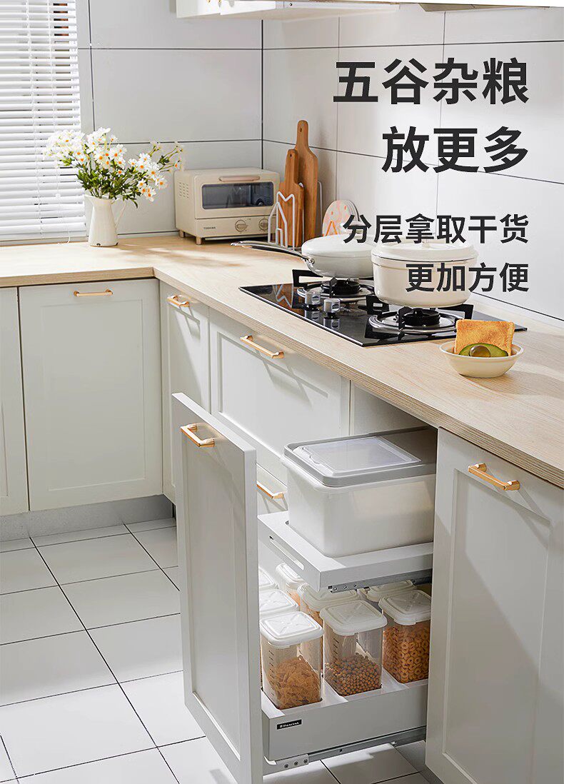 意驰 米箱干货拉篮不锈钢双层抽屉式米桶嵌入式厨房橱柜储物拉蓝