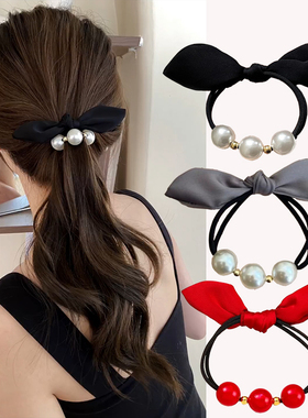 高级感珍珠发圈女蝴蝶结头饰扎马尾丸子头发绳高弹力耐用皮筋头绳