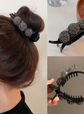 高级感满钻丸子头抓夹女2025新款亚克力发夹后脑勺盘发鲨鱼夹头饰