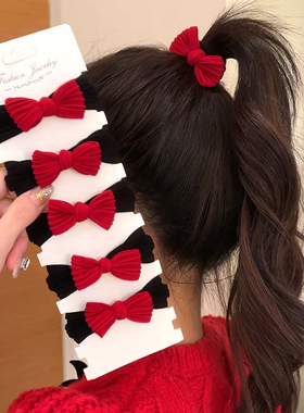 甜美蝴蝶结发绳成人儿童高弹力头绳新年红色扎马尾皮筋高弹力发圈