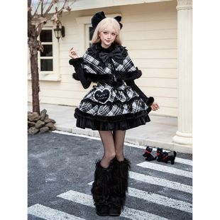 雪夜冬日 格纹jsk披肩双子冬季lo裙优雅大小姐重工连衣裙三件套装