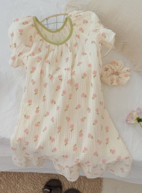 女童睡裙女孩初中生少女风夏薄款棉纱2025新款青少年纯棉儿童睡衣