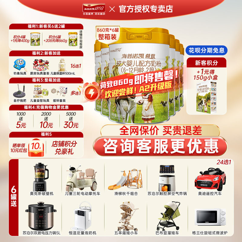 【新客试用】海普诺凯1897荷致婴幼儿奶粉2段荷兰进口860g*6罐