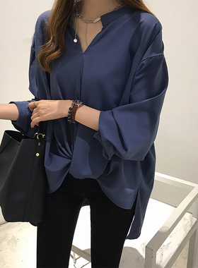 春季女装韩版批新款发百搭洋气宽松大码衬衣气质长袖慵懒BF风衬衫