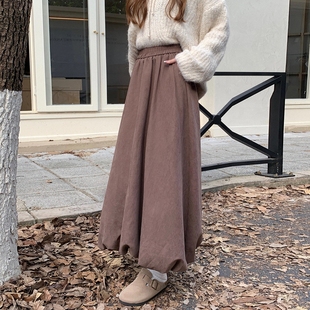 宽松A字花苞裙松紧高腰遮胯中长款 秋冬女装 大码 时尚 半身裙 批新款
