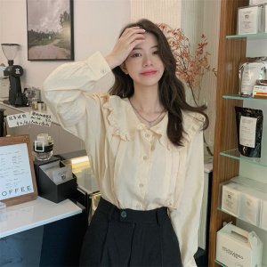 秋冬女装批新款发宽松打底学生长袖衬衣甜美设计感小众娃娃领衬衫