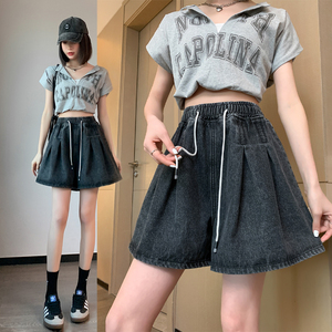 夏季女装批新款发阔腿大码胖mm时尚减龄休闲宽松高腰牛仔短裤裙潮