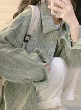 秋冬女装批新款发休闲长袖复古宽松衬衫扎染中长款BF慵懒风外套潮