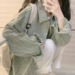 扎染中长款 秋冬女装 复古宽松衬衫 发休闲长袖 BF慵懒风外套潮 批新款