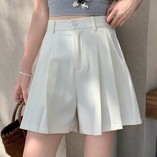 发百搭高腰显瘦大码 批新款 裙裤 休闲A字阔腿百褶西装 夏季 短裤 女装
