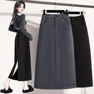 女装 半身裙高腰宽松显瘦开叉西装 批新款 A字中长款 裙潮 发大码 春季