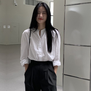 秋冬女装批新款发长袖内搭打底叠穿衬衣设计感宽松褶皱立领衬衫潮