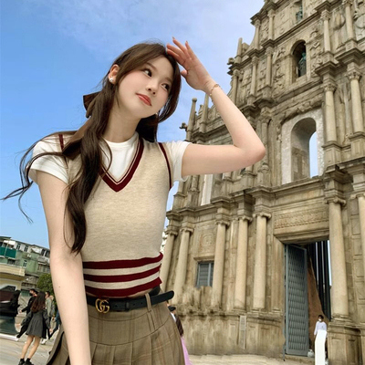 批发外搭短款马甲学院风针织背心