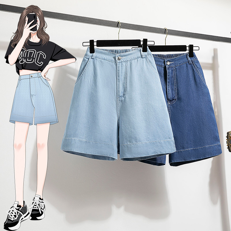 夏季女装批新款发宽松复古休闲阔腿热裤洋气大码胖mm高腰牛仔短裤,女装/女士精品,大码裤装,淘宝优惠券,粉丝福利购,淘宝优惠卷