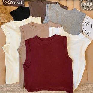 内搭打底显瘦简约上衣休闲大码 春季 发修身 批新款 磨毛螺纹背心 女装