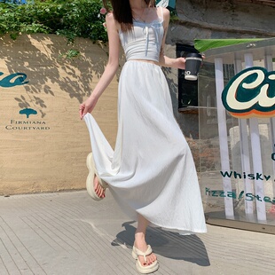 显瘦宽松中长款 夏季 发休闲气质大码 批新款 A字蓬蓬褶皱半身裙 女装