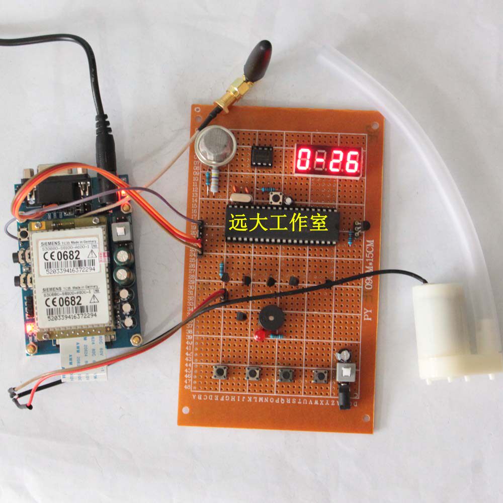 基于51单片机gsm收据短信控制火灾报警器烟雾温度设计散件套件