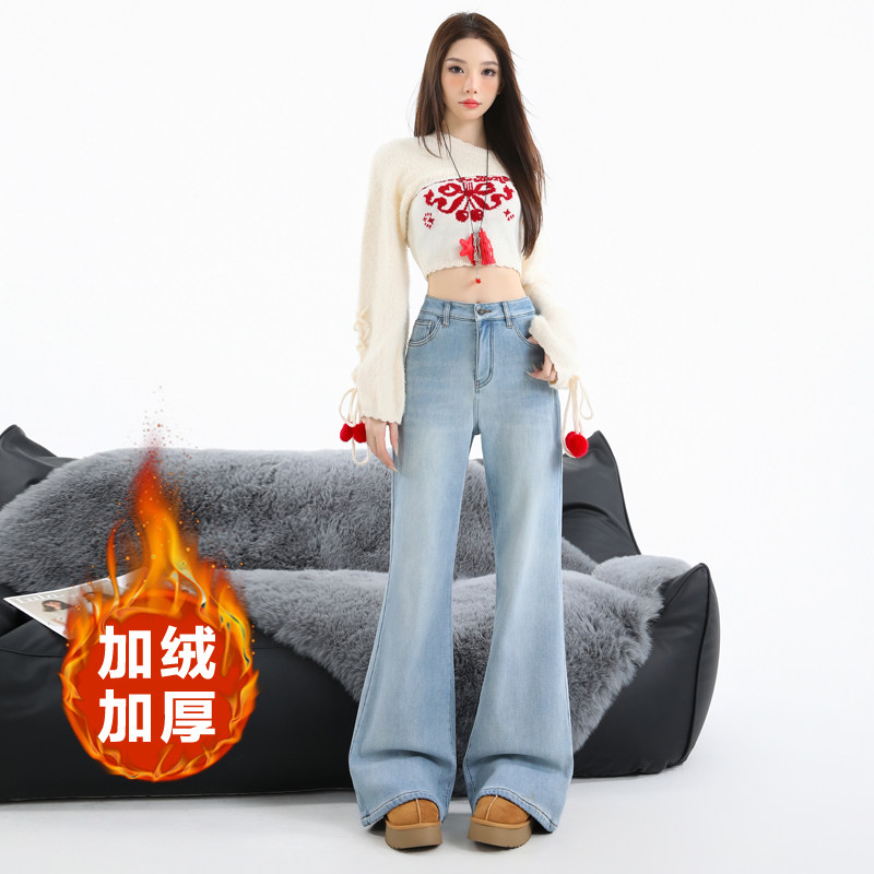 2025秋冬新款美式加绒阔腿裤