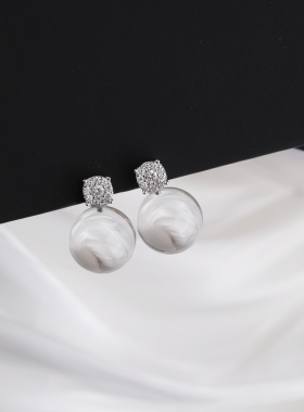 NNU S925银厚镀白金白水晶戴妃款耳钉简约冷色系日常百搭女耳饰