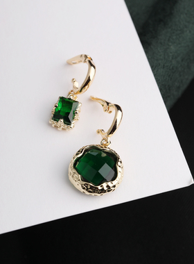 绿精灵~原创设计进口18K包金祖母绿方糖吊坠baby珍珠项链裸坠保色