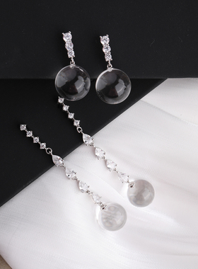 NNU 天然白水晶s925纯银耳线耳饰通勤简约百搭修饰脸型女圆珠耳环