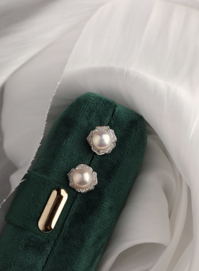 NNU S925纯银茶花耳钉淡水极光馒头珍珠简约耳饰