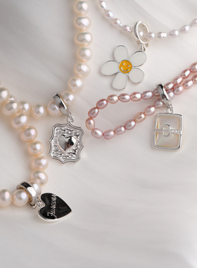 NNU夏日小清新笑脸小花S925纯银可拆卸吊坠单坠baby珍珠项链挂坠