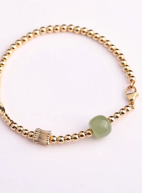 NNU Studio原创和田玉复古好运美产14K注金不褪色简约女叠戴手链