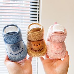 0到1岁男女宝宝小月龄加绒保暖软底6 步前鞋 12个月 婴儿棉鞋 秋冬季