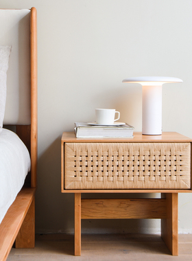 拾光盒子丹麦风北欧纯实木床头柜中古风樱桃木黑胡桃木床边柜边几